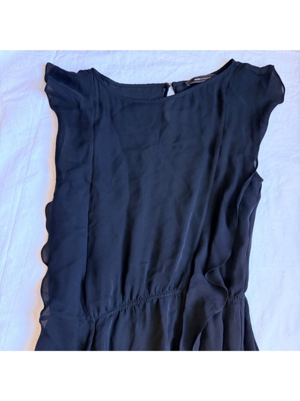 BCBGMaxAzria XS Black Sleeveless Maxi Dress With Ruffle Details & Keyhole Back C - Picture 3 of 12